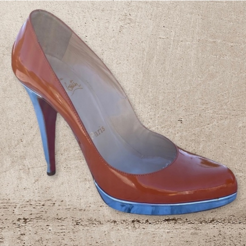 Christian Louboutin orange red Decolzep patent leather heel stiletto 38 8